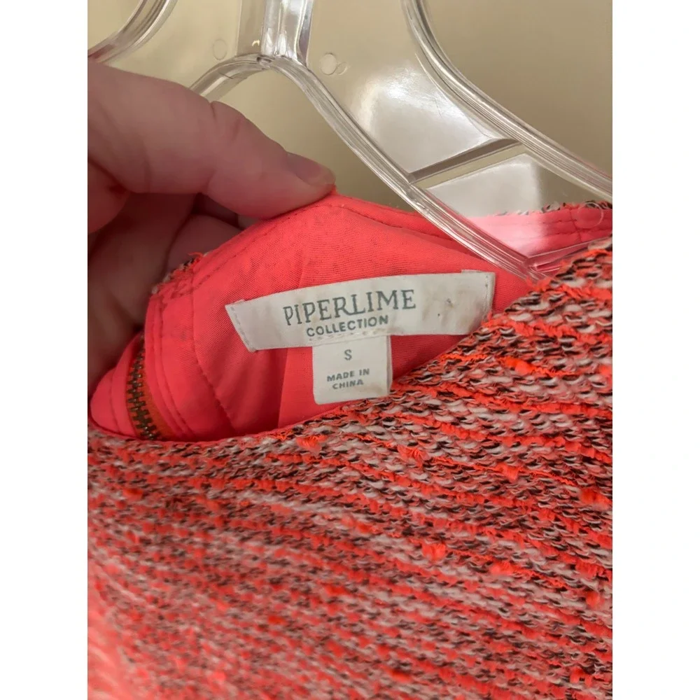 Piperlime Collection Women Coral Tweed Short Sleeve Shift Dress Sz S Exposed Zip